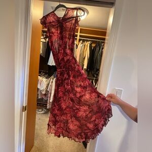 Zimmerman knotted silk georgette ruffle red floral print dress size 1